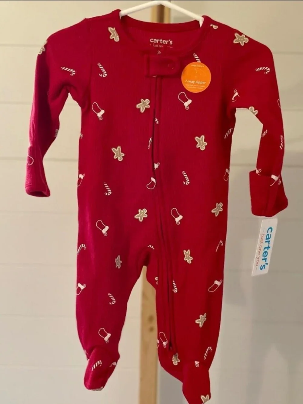 Carter's Red Gingerbread & Candy Cane Footies One-Piece